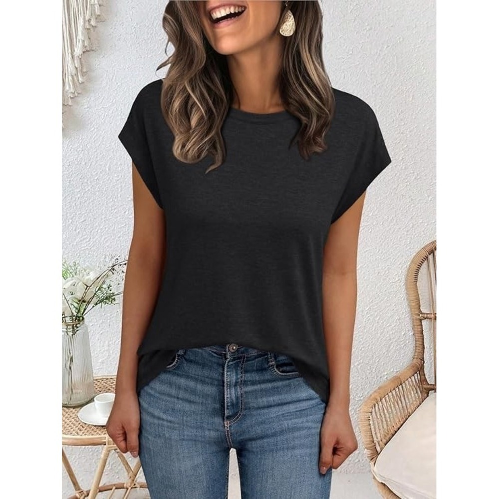 Women's Cap Sleeve Top Size XXL Black T-Shirt